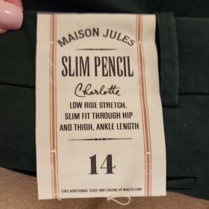 Maison Jules Size 14 Vintage Charlotte Slim Pencil Dress Pants in Forest Green